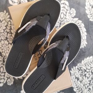 Sperry Women's Black and Gray Braided Strap Flip Flops